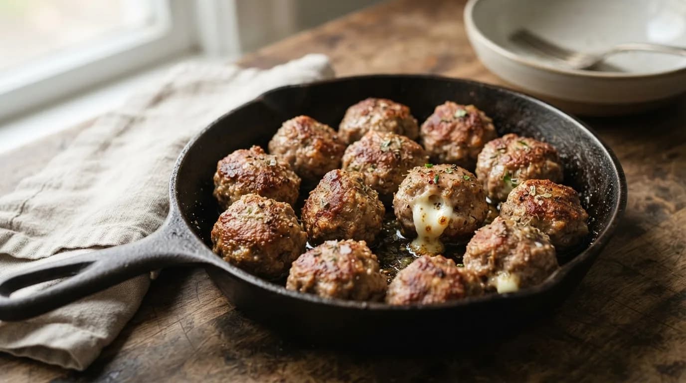 Итальянские мясные шарики с расплавленной моцареллой внутри